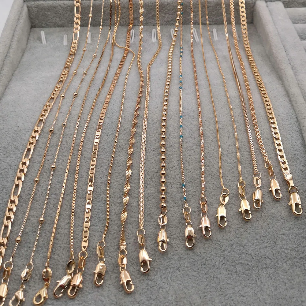 24 PCS/Lot Trendy Gold Plated Copper Chain Link Necklaces For Women Fashion Jewelry Accessories Wedding Birthday Anniversary