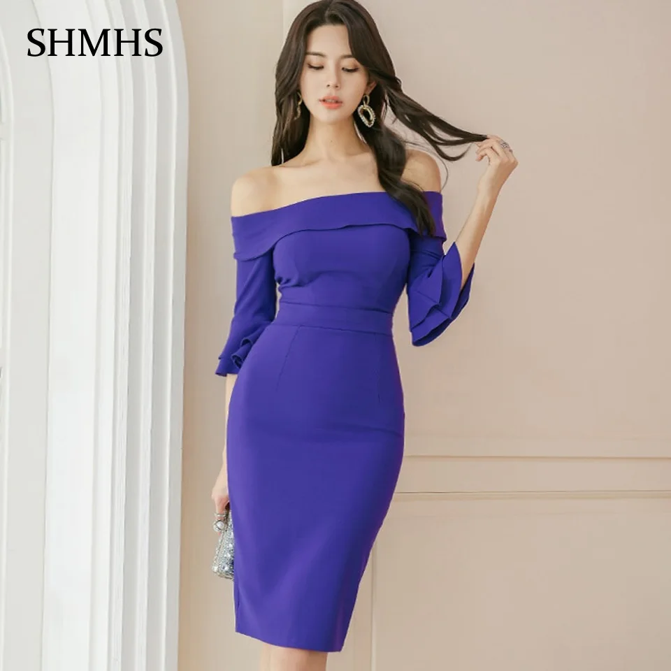 Slash шеи без бретелек с рукавом бабочкой высокой талией узкие вечерние карандаш