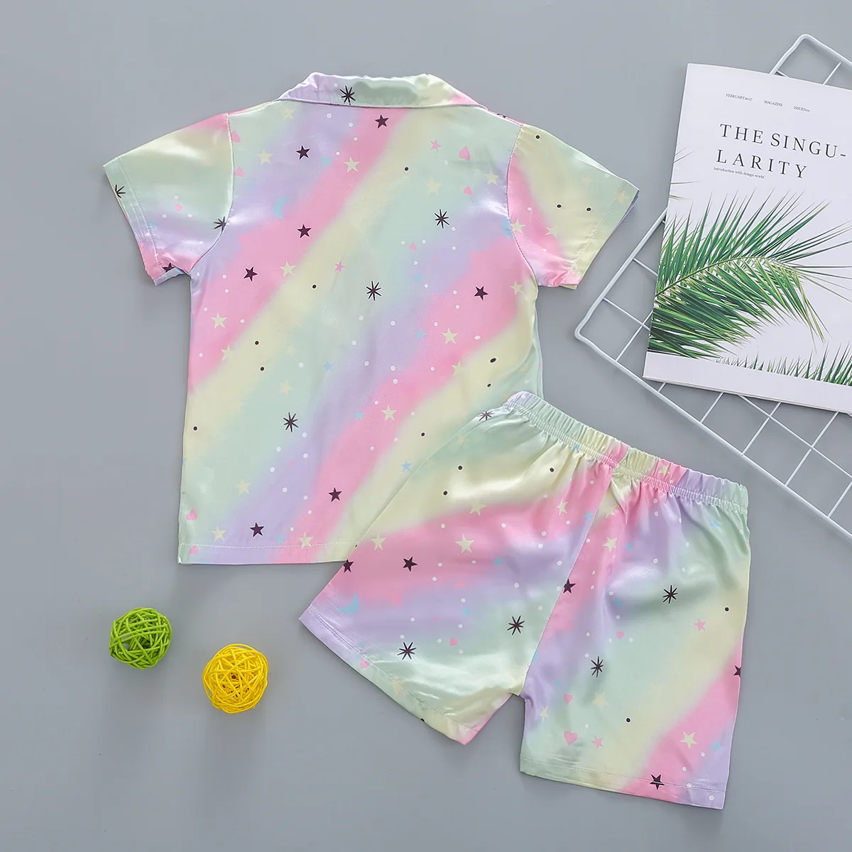 

Cute Summer 2pcs Kids Toddler Sleep Wear Boys Girls Clothes Star Tie-dye Short Sleeve Tops Shorts Sets