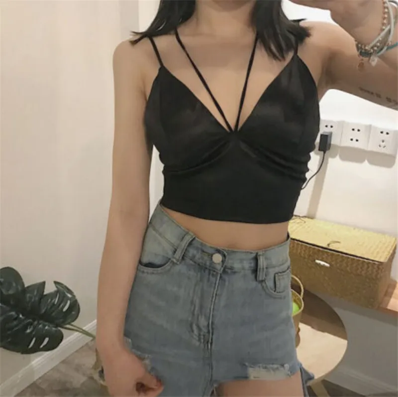 2020 женский Атласный топ на бретельках мягкий бюстгальтер жилет черный белый с