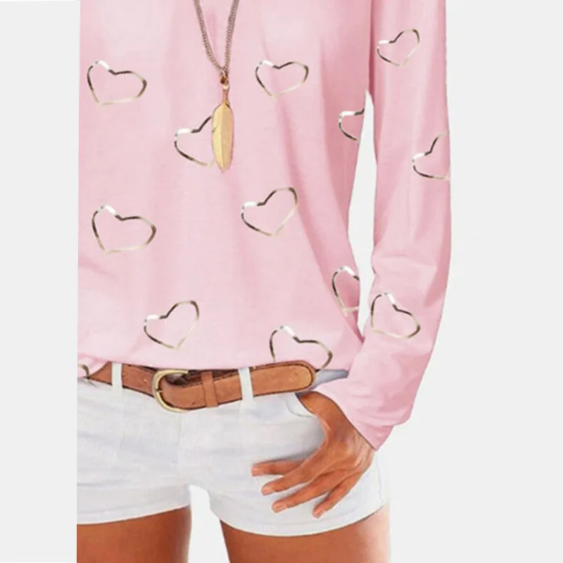 

2021 Spring Sexy Criss-Cross V Neck Women T Shirt Elegant Geometric Heart Print Tee Shirt Autumn Long Sleeve Streetwear Tops 3XL