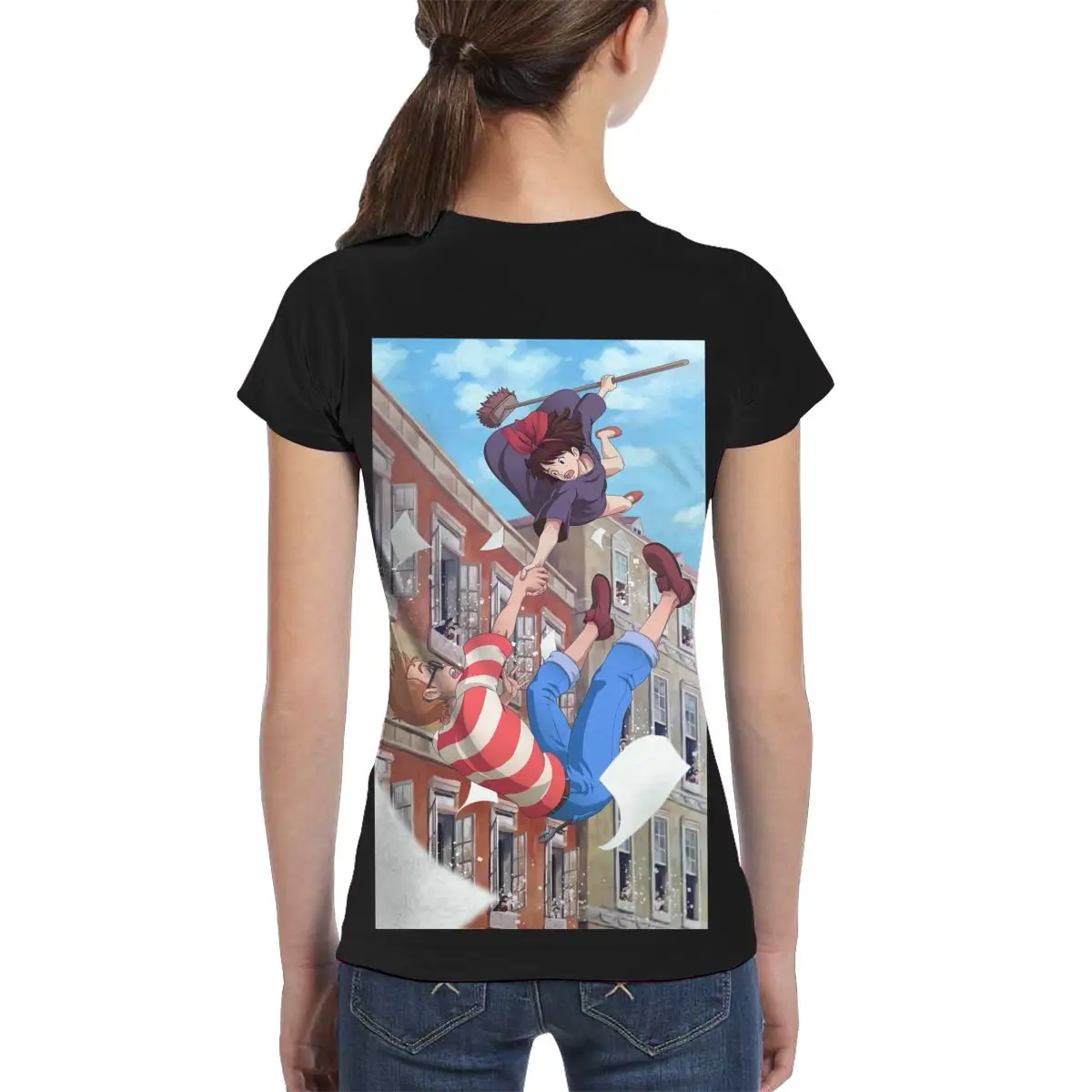 

2021 new Cartoon theme poster 3D printing summer top T-shirt Kiki's Delivery Service women's round neck fit soft casual T-shirt
