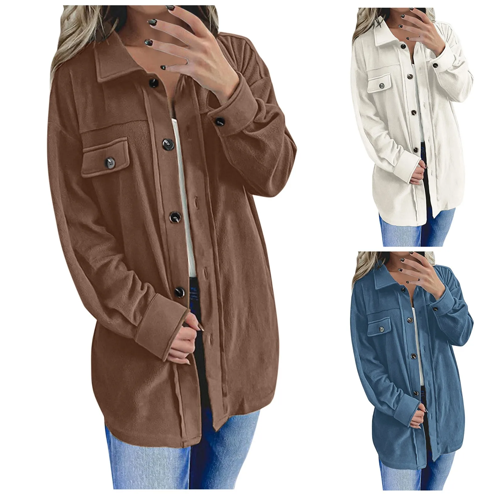 

Куртка женская однотонная в винтажном стиле, шикарная рубашка в стиле оверсайз, свободная уличная одежда, элегантный наряд для девушек, вес...