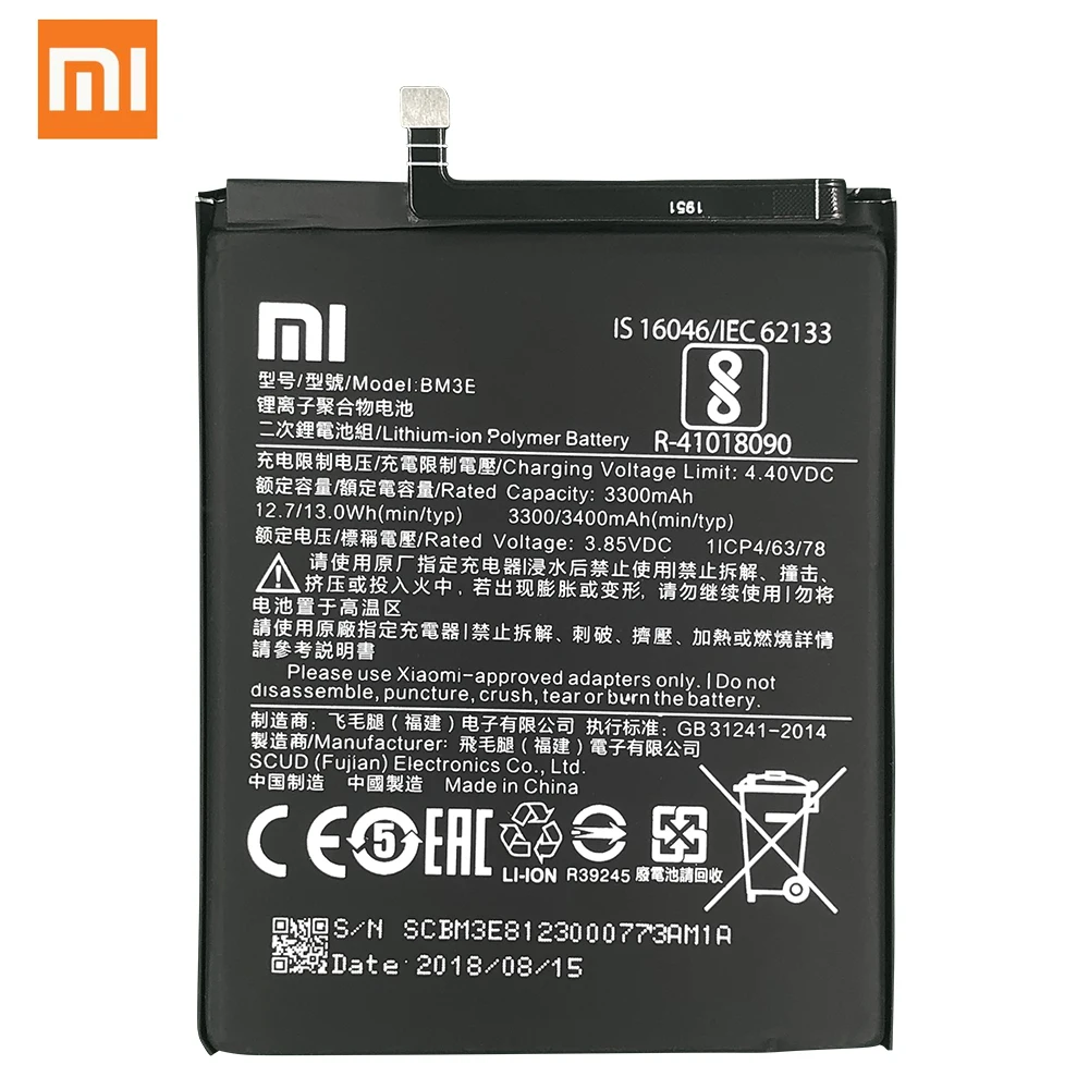 Xiao Mi Оригинальный аккумулятор для телефона BM3E Xiaomi 8 Mi8 M8 настоящий 3400 мАч Высокое