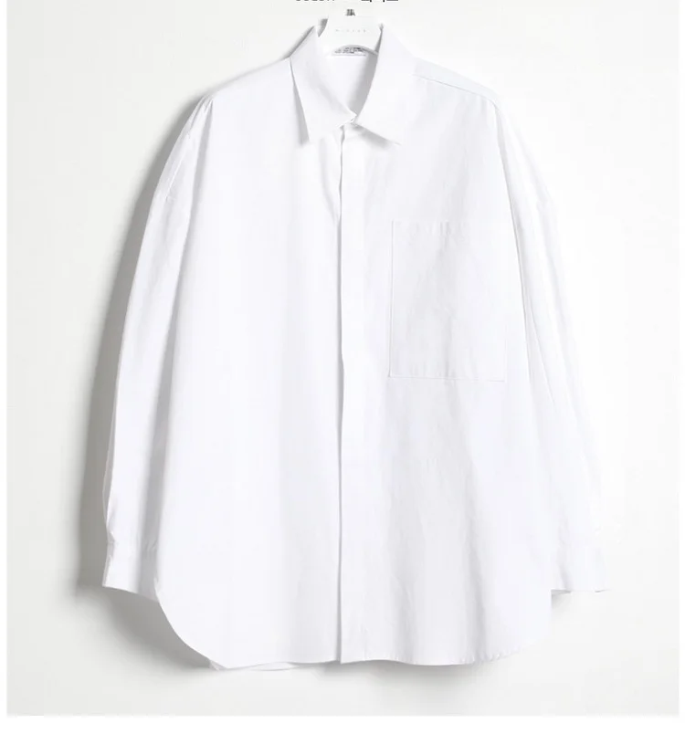 

Casual long bottomed shirt men's long sleeve Korean fashion loose BF style Japanese hip hop