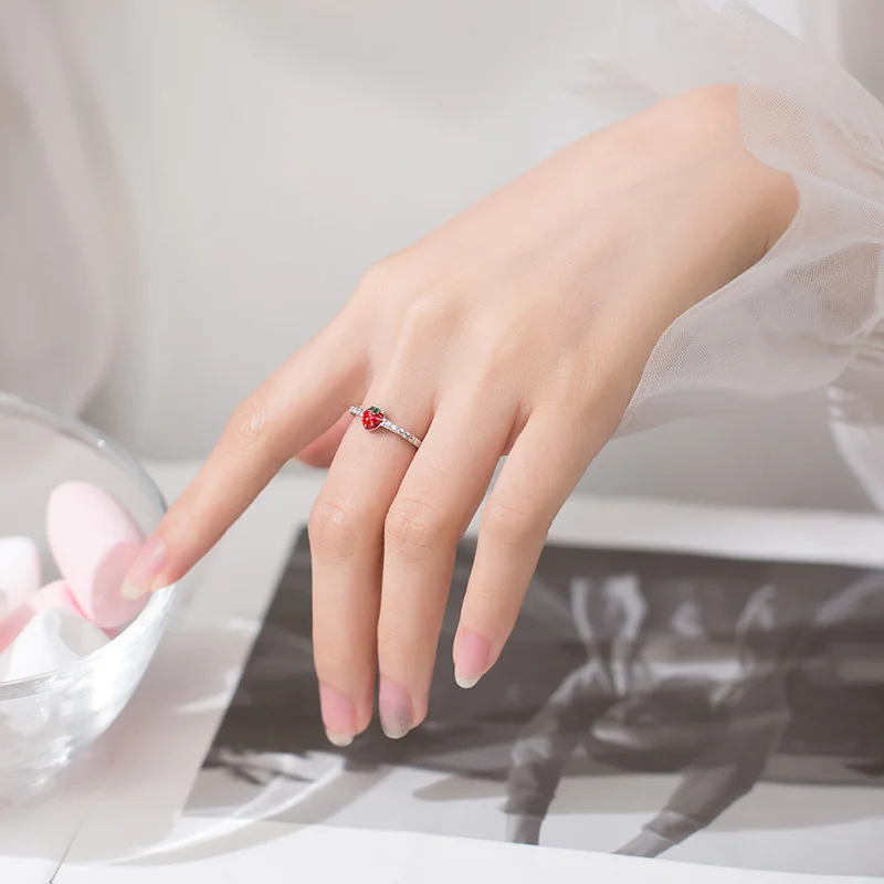 Trustdavis Genuine 925 Sterling Silver Sweet Fruit Strawberry Opening Finger Ring For Women Girls Jewelry Gift DT60 | Украшения и