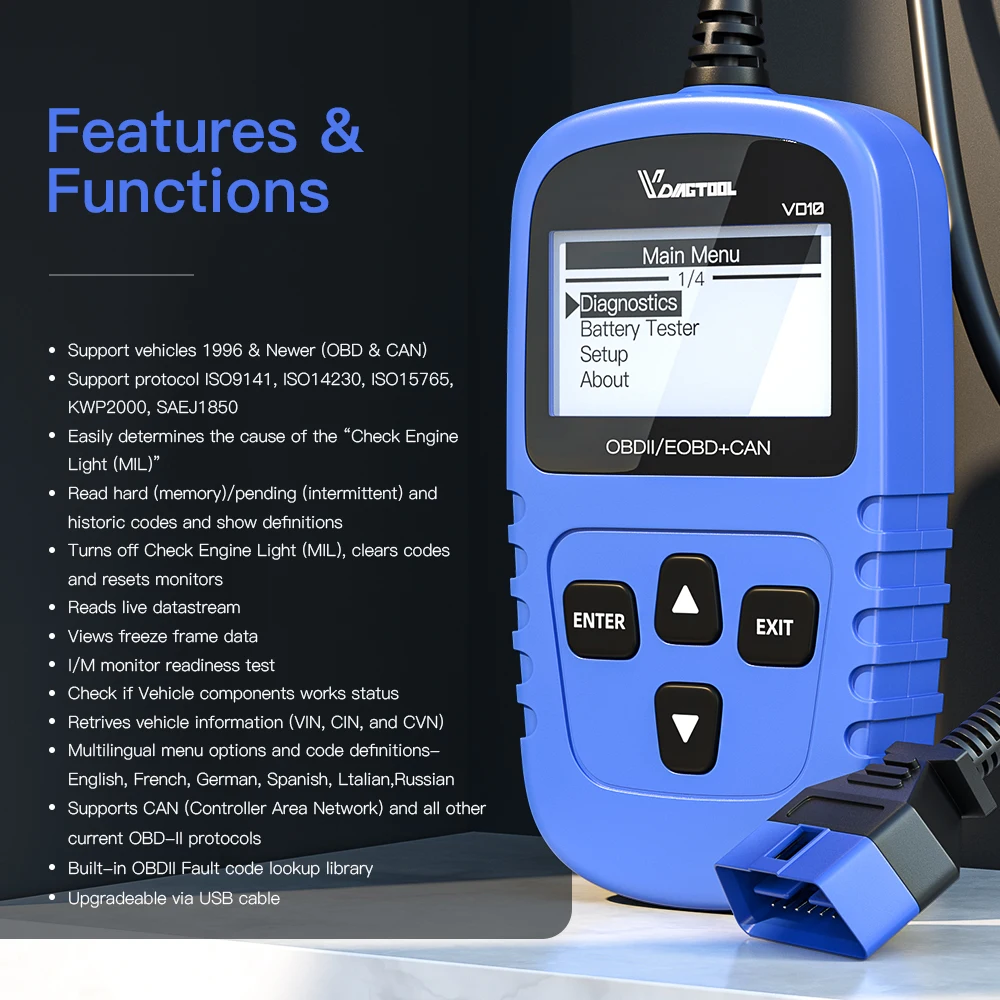 Obd2 сканер VD10 Автомобильный штрих кода EOBD (система бортовой диагностики