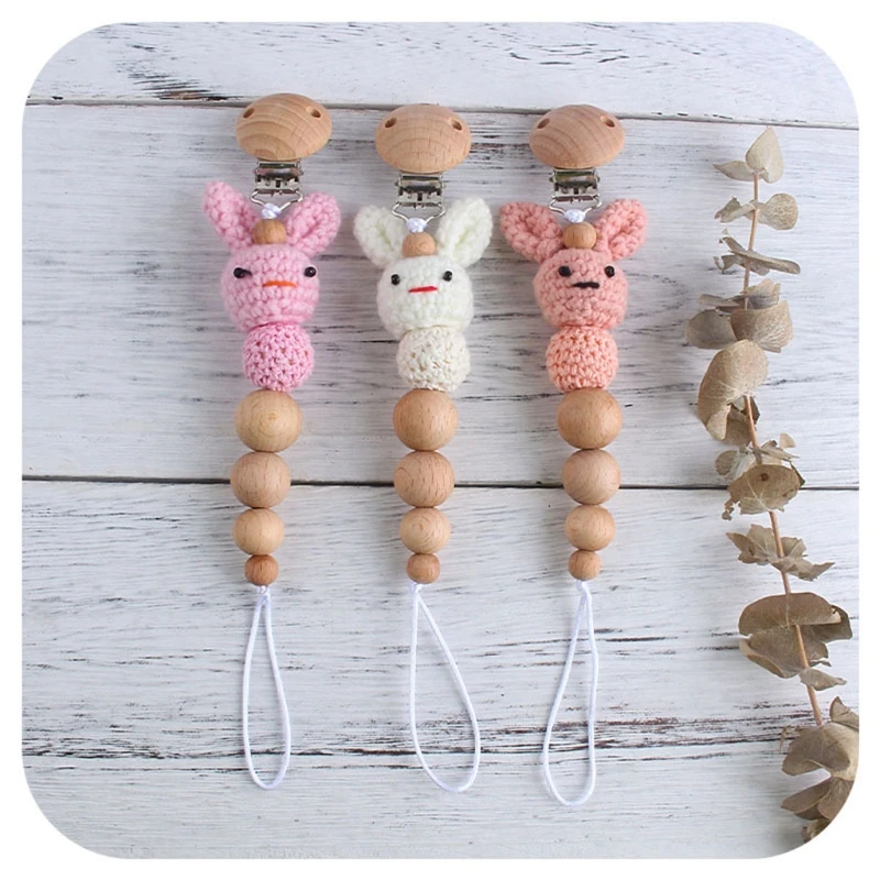 

Handmade Crochet Cotton Rabbit Chewable Knitting Beads DIY Baby Pacifier Chain Accessories Infant Newborns Teether Toy Gifts
