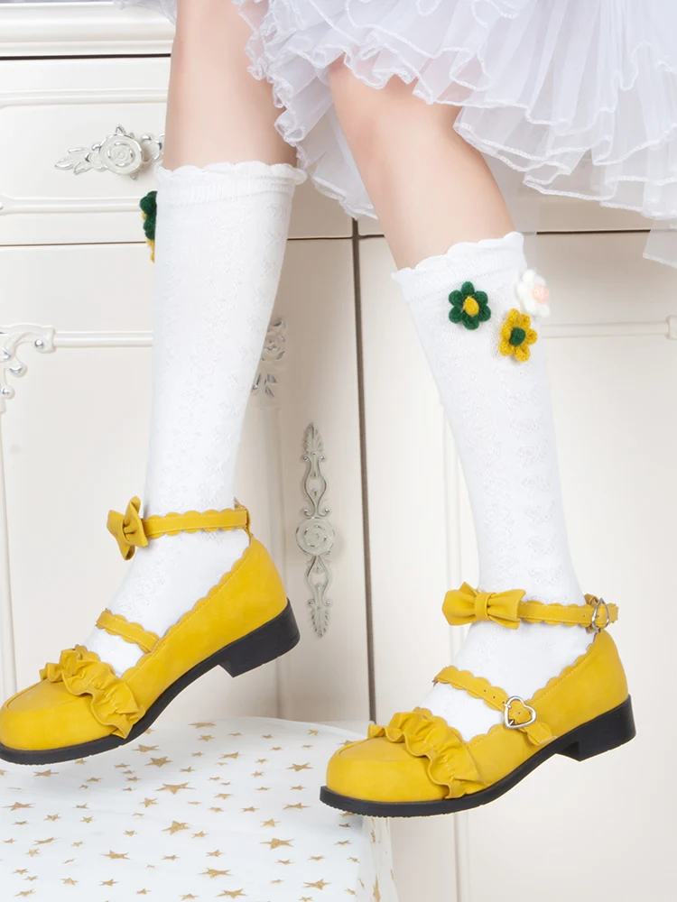 

Princess sweet lolita stockings Japanese autumn and winter lovely wool flower cotton bubble middle stockings women WGR148