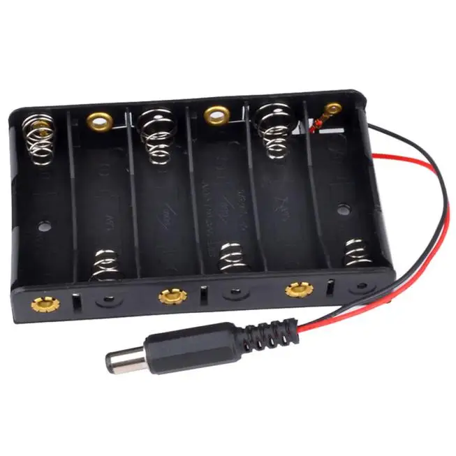 Новый 6 x AA Батарея чехол держатель для хранения с DC2.1 Мощность Jack Arduino Черный ABS