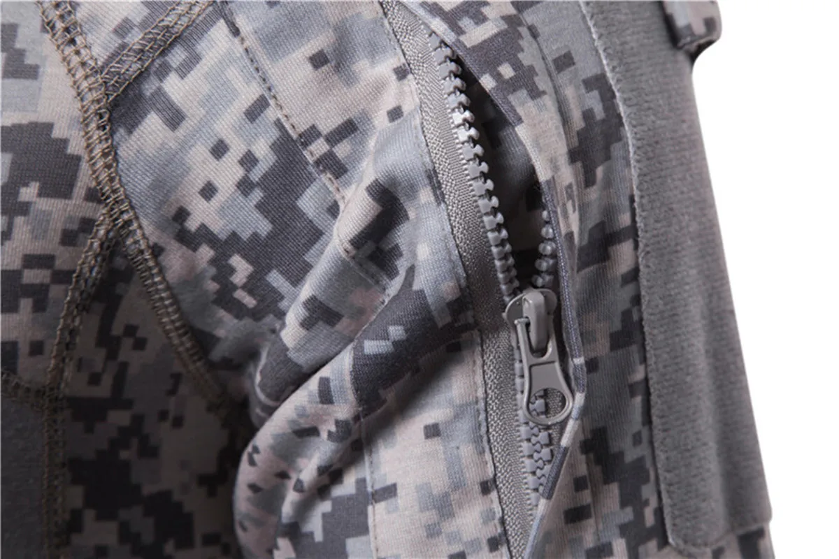 

European And American Men's MilitaryField Outdoor Fitness Undershirt Men's Camouflage Long-Sleeve Zip-up Pocket t-Shirt