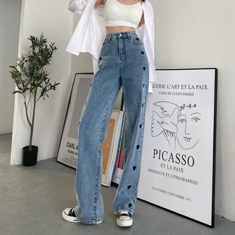 

Woman Jeans High Waist Clothes Wide Leg Denim Clothing Blue Streetwear Vintage Quality 2021 Fashion Harajuku Straight Pants