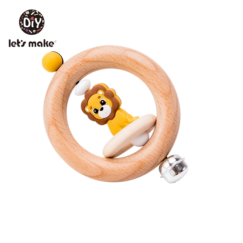 Lion rattle Детские игрушки, 1 шт., силиконовые бусины, мультяшная детская погремушка-прорезатель для зубов, кольцо из бука, 0-12 моль, детские рождественские подарки, коляска, давайте сделаем - Цвет: Lion rattle