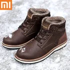 Мужские зимние ботинки Xiaomi, мужские кроссовки, коричневые ботильоны из натуральной кожи с теплым мехом, повседневная обувь, мужские рабочие ботинки