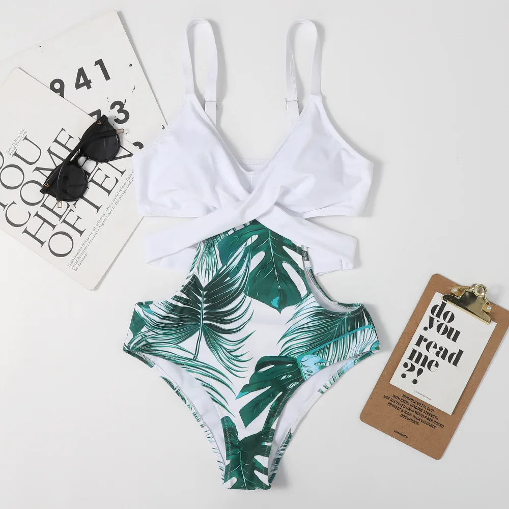 

Floral Patchwork One Piece Swimsuit Women 2021 New Sexy Cross Swimwear Female Push Up Monokini Beach Bathing Suits Swimming Suit
