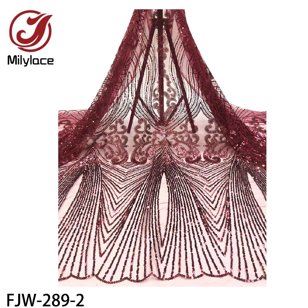 

African Lace Fabric 5 Yards Embroidery Lace with Sequins Tulle Lace Fabric for Sewing Clothes Nigeria Dresses for Women FJW-289