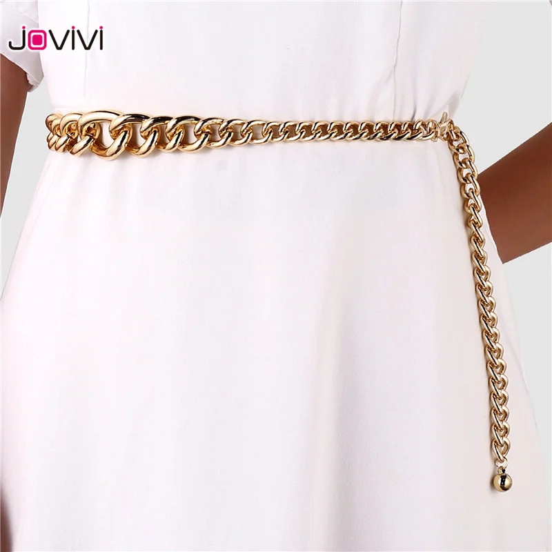 Jovivi Women Metal Belt Chain Waist Dress Belts Metal Link Chain Belt Fashion Skinny Cinch Waistband for Jeans