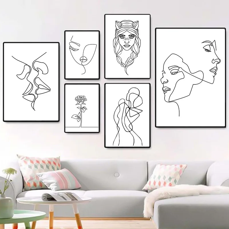 

Modern minimalism line woman poster printing canvas wall art living room background decoration painting room porch mural