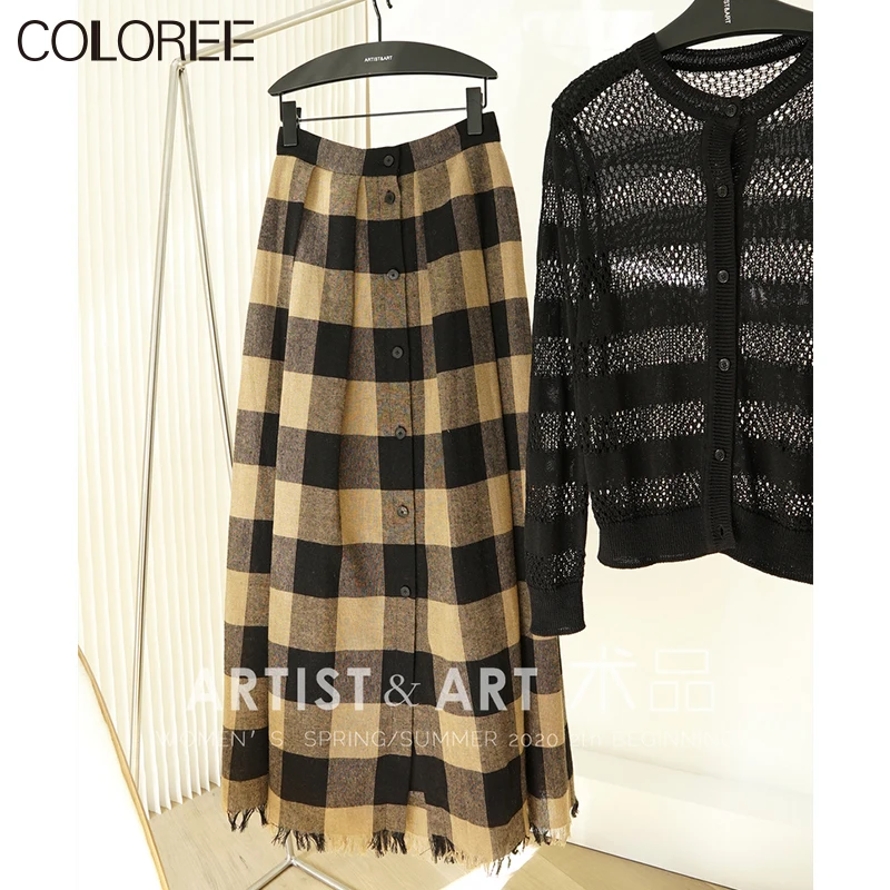 Женская Классическая клетчатая юбка элегантная винтажная шерстяная трапеция