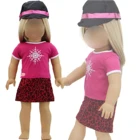 Платье ручной работы, розовая одежда, черная бандажная шапка, футболка с рисунком снежинок, юбка с леопардовым принтом, аксессуары для одежды для 18-дюймовой куклы для девочки