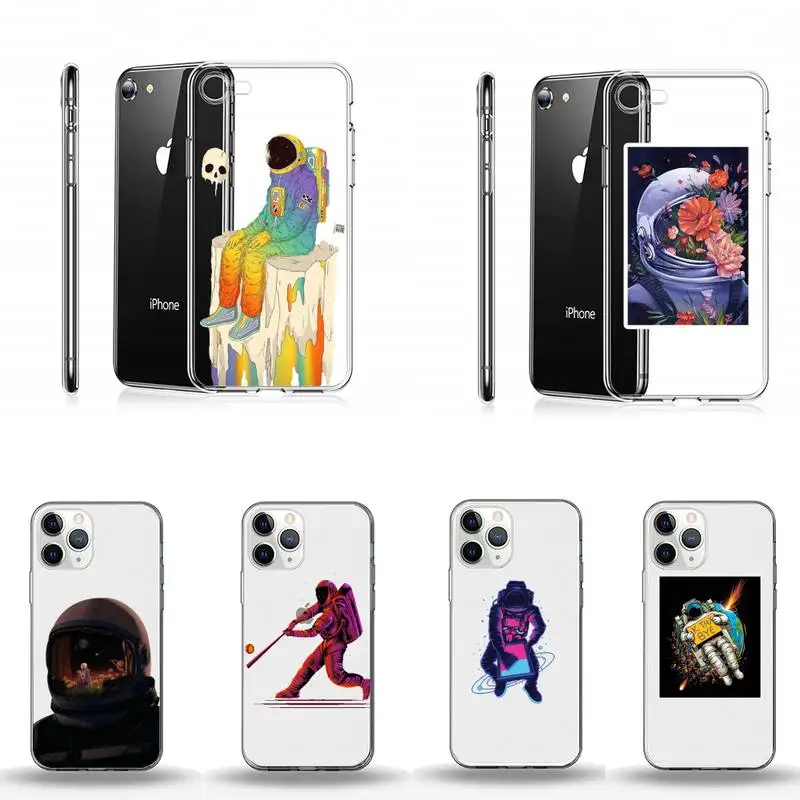 

ins romantic fantasy astronaut Phone Case Transparent for iPhone Samsung A S 11 12 6 7 8 9 10 20 Pro X XS Max XR Plus lite Clear