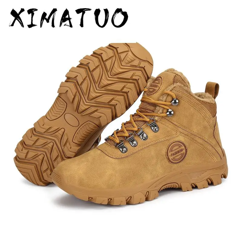 Зимняя обувь мужские зимние ботинки уличные теплые плюшевые из флока ботильоны