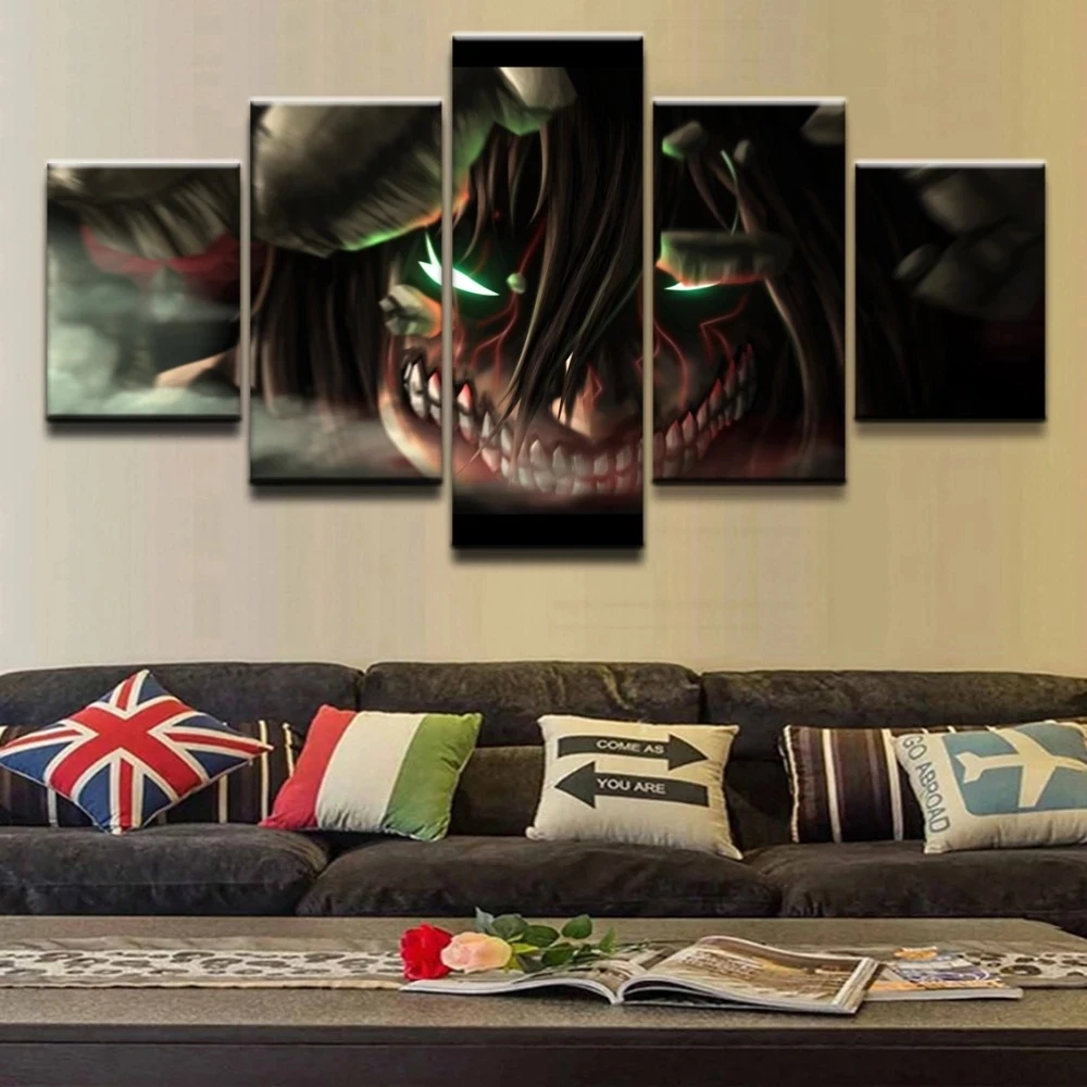 

Canvas Wall Art Pictures 5 Pieces Anime Attack On Titan Eren Yeager Painting HD Prints Poster For Bedroom Home Decor Framework