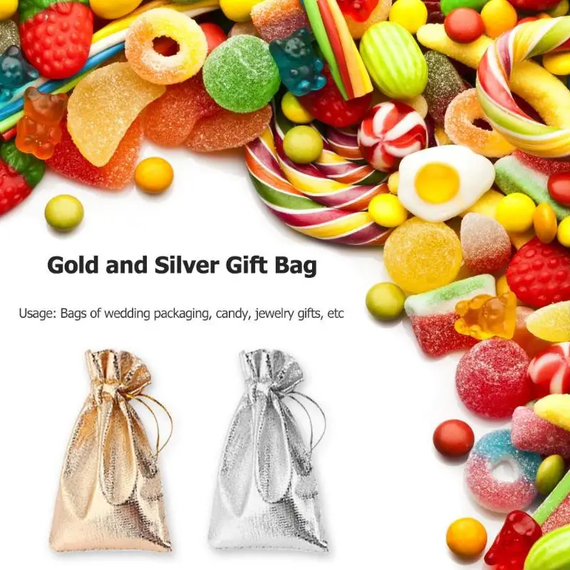 10 шт металлический Фольга органзы чехлов цвета: золотистый серебристый шнурок