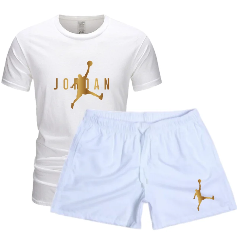 

2021 Summer Brand Men's Suit Sportswear Tracksuit Men's Sports Shirt + Sports Pants Short Sleeve T-shirt 2-piece Men's Suit