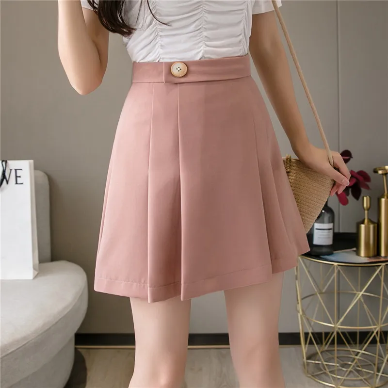 

Limiguyue Summer Elegant High Waist Women Mini Pleated Skirt Casual Female Button Short Skirts Ladies Black Pink Apricot K534