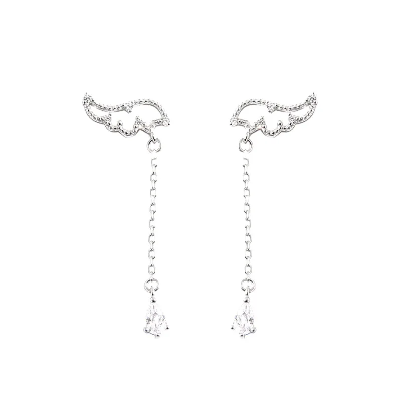 

QMCOCO 925 Silver Long Tassels Earrings Eardrop For Woman Trend Temperament Personality Design Simple Hollow Out Wing Earrings