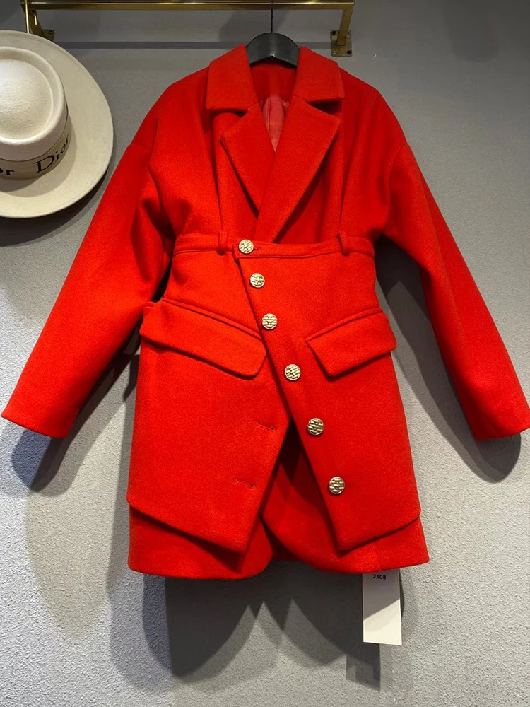 

Solid color, lapel, high waist, irregular, fake two pieces, woolen suit jacket, ladies new style in winter, fashion all-match