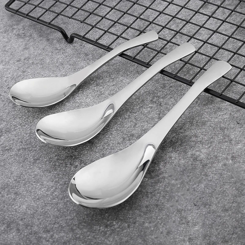 

Stainless Steel Metal Chinese Asian Rice Soup Spoons Silver Mirror Polished Flatware for Home Restaurants Eco Friendly Spoon