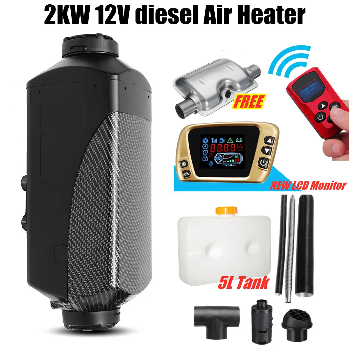 HCalory 12V 2kw воздушного отопления Дизели Воздушный стояночный отопитель ЖК дисплей
