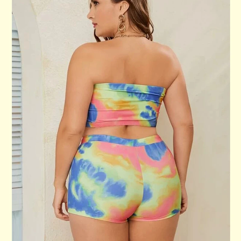 

2021 New Plus Size Swimwear Women High Waist Swimsuit Tie-dyed Bikini Set Bathing Suits Summer Beach Wear Swimming Suit