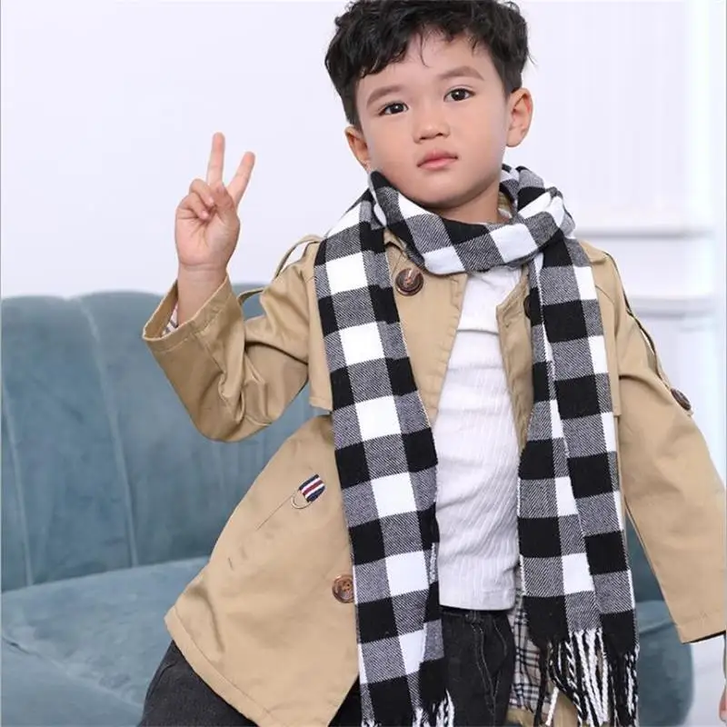 LN03 Детские модные шарфы с кольцами, зимние клетчатые кашемировые смешанные теплые шарфы с воротником, детский шарф с принтом, теплая шаль с бахромой - Цвет: LN03