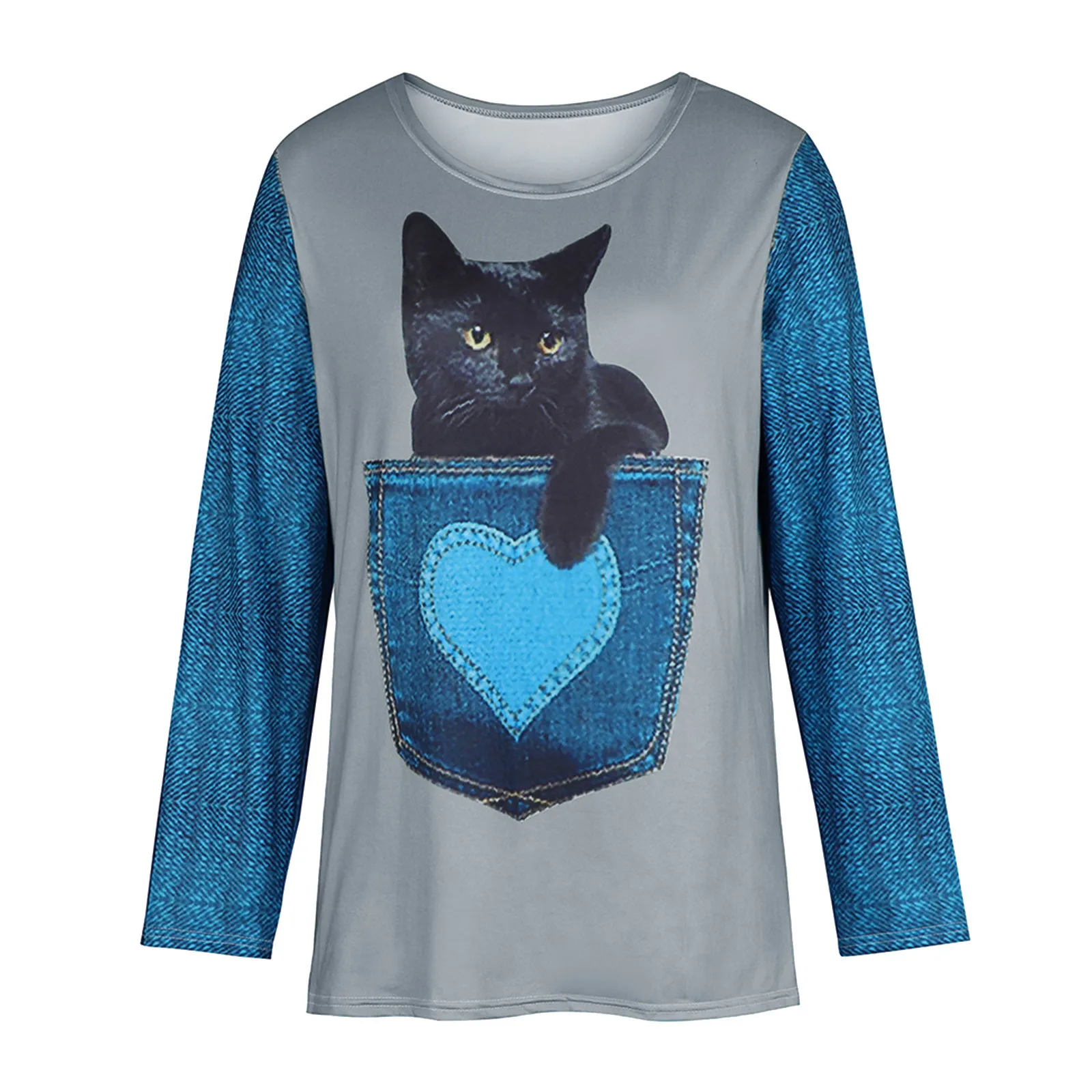 

Plus Size Women Long Sleeve 3D Animal Printed O-Neck Tops Tee T-Shirt Blouse