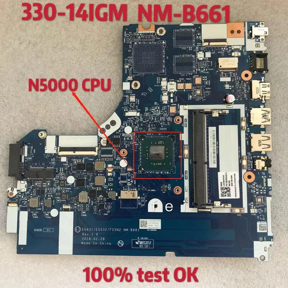 NM B661 для Lenovo IdeaPad 330 14 14IGM Материнская плата ноутбука EG431 EG532 FG5N2 FRU:5B20R33574 N5000