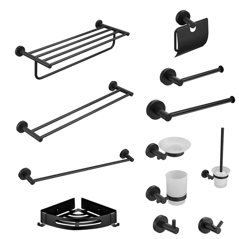 

Modern Bathroom Black Hardware Set 304 Stainless Steel Towel Rack Paper Towel Holder Towel Bar Hook Bathroom Accessories