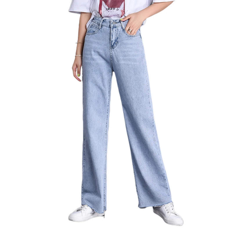 

High Waist Loose Raw Hem Wide Leg Straight Jeans for Women S M L XL