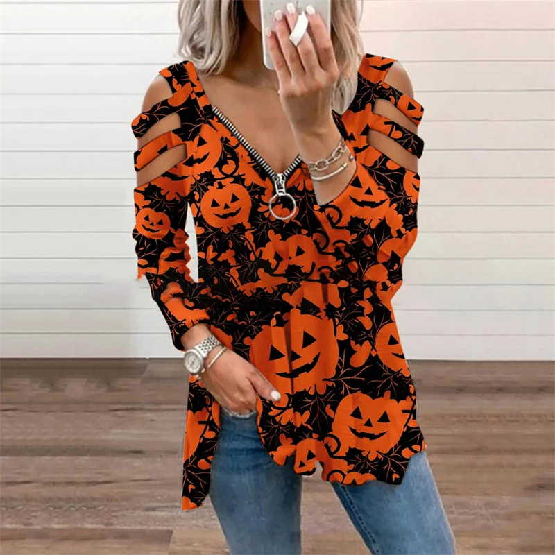 

Женская футболка с длинным рукавом и V-образным вырезом, на молнии