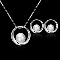 hot sales%ef%bc%81%ef%bc%81%ef%bc%81women faux pearl round pendant necklace stud earrings wedding party jewelry set