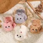 Женские зимние меховые варежки из кроличьего меха, перчатки без пальцев, плюшевые перчатки с милыми мультяшными кошачьими ушками, Мягкие плотные удобные теплые женские перчатки