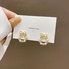 Серьги в Корейском стиле, мода 2021, новые темпераментные серьги, серьги с маленьким бантом и кристаллами, женская одежда, оптовая продажа с фабрики