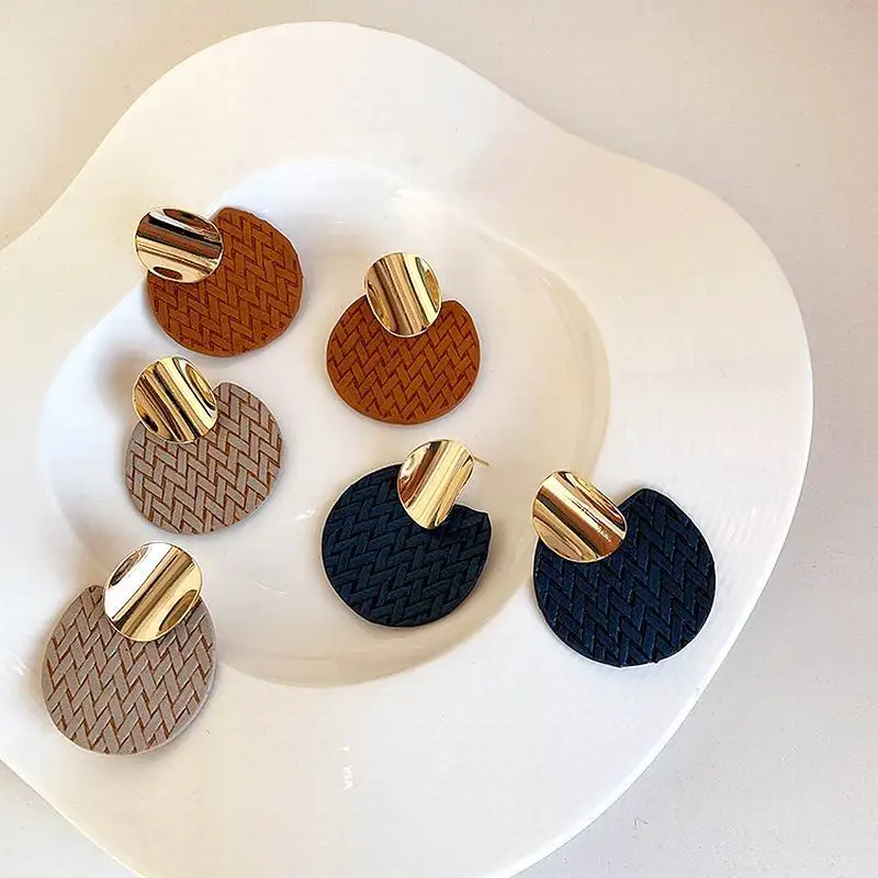 

Statement Leather Metallic Round Slice Drop Earrings For Women Vintage New Earings Wholesale