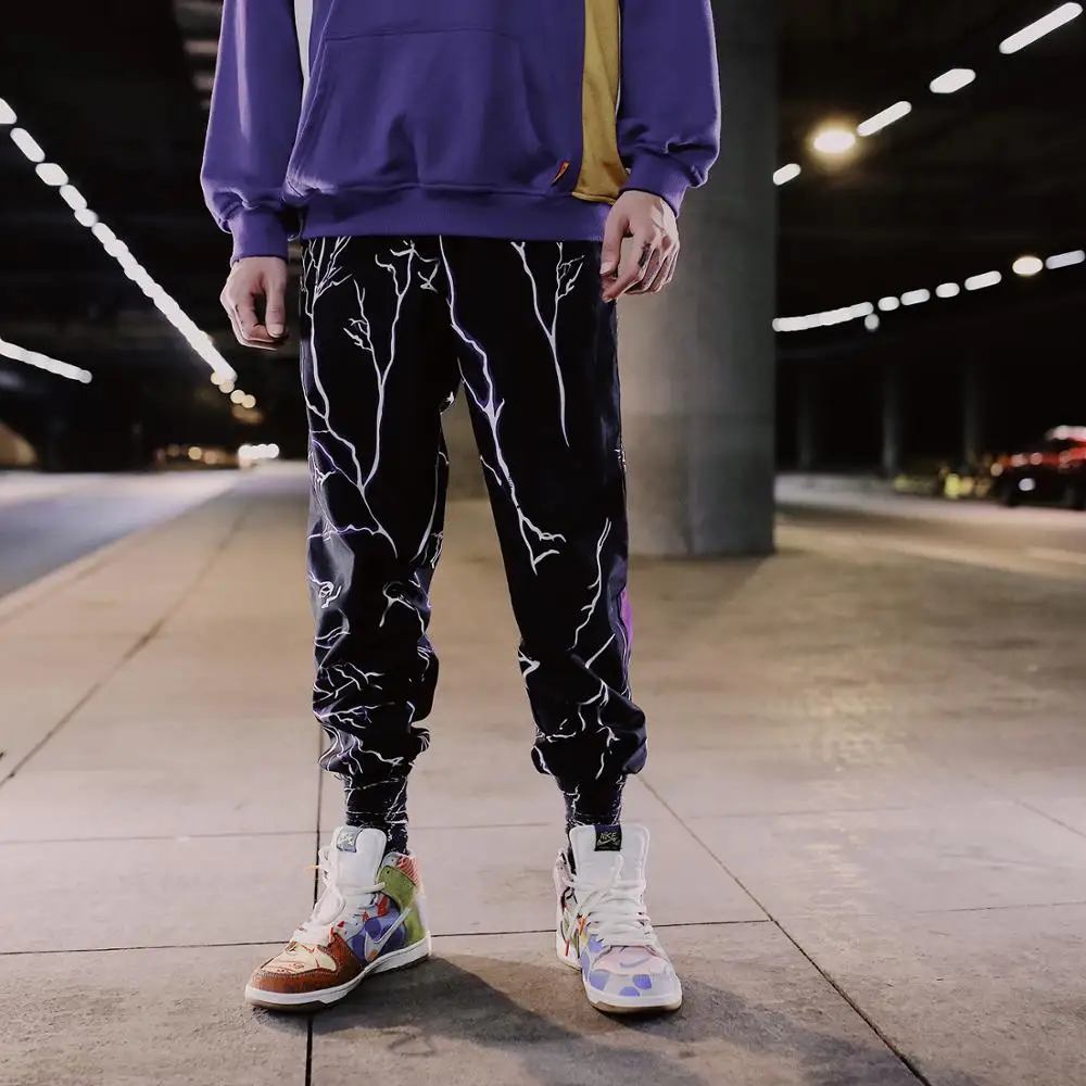 

Fashional Letters Bottom-tied Sweatpants Men Jogger Harajuku Thunder Sweatpants Casual Hip Hop Streetwear Elastic Waist Overalls