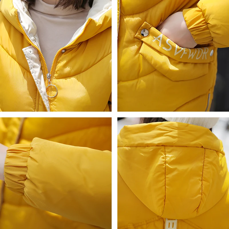 

Women's Winter Jackets Slim Korean Style Solid Coat Women Cotton Padded Plus Size Thick Stand Collar Hooded Casual Female Parkas