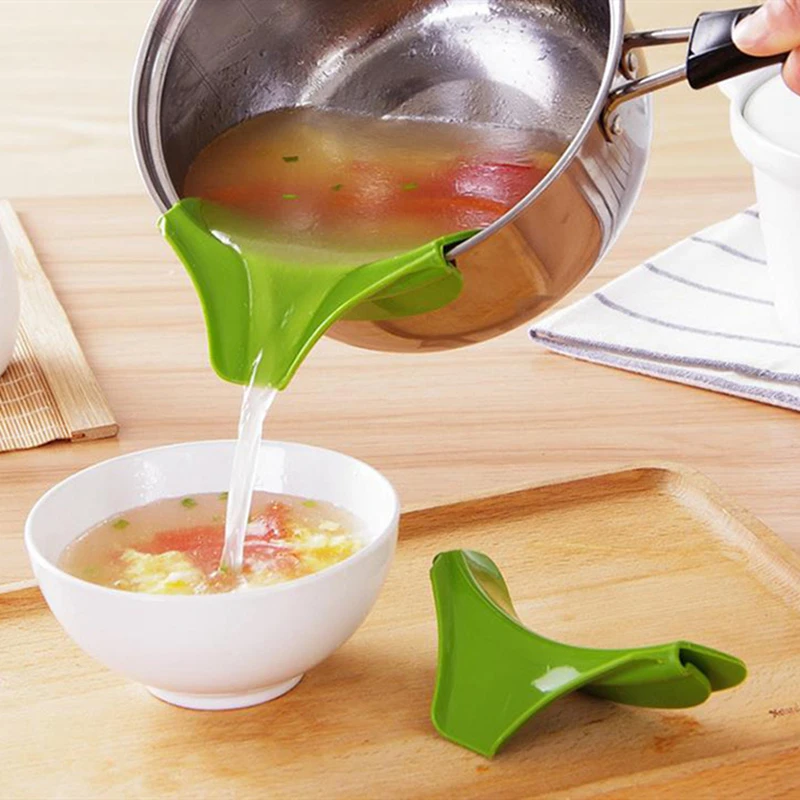 2PCS New Creative Silicone Anti-Spill Kitchen Pots Cookware Edge Diversion Nozzle Pour Soup Spout For Liquid Funnel Utility Tool |