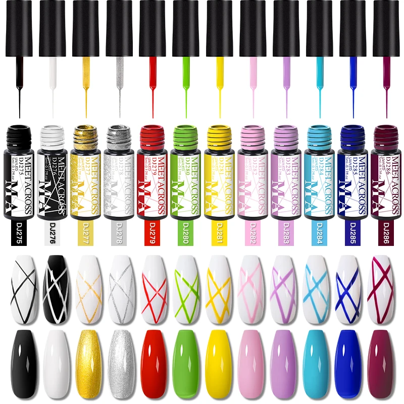 

MEET ACROSS 5ml Nail Art Line Polish Gel 14 Colors For UV/LED Paint Nails Drawing Polish DIY Painting Varnish Liner Gel Tool