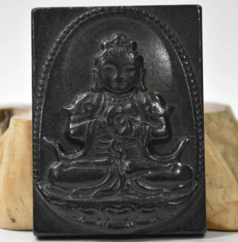 

Hongshan culture archaize black iron meteorite Guanyin bodhisattva statue